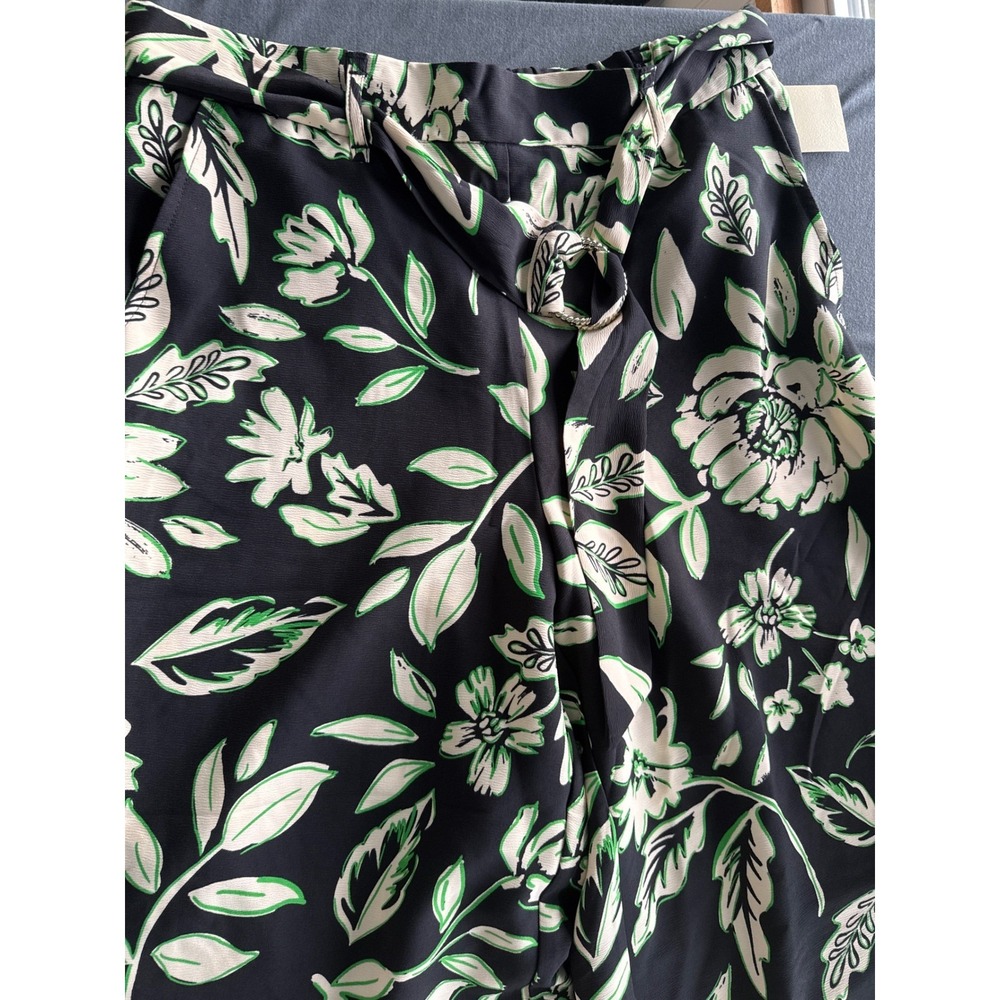 Eliane Rose Floral Wide Leg Belted Pants Black Green White Size Med NWT - Picture 2 of 5